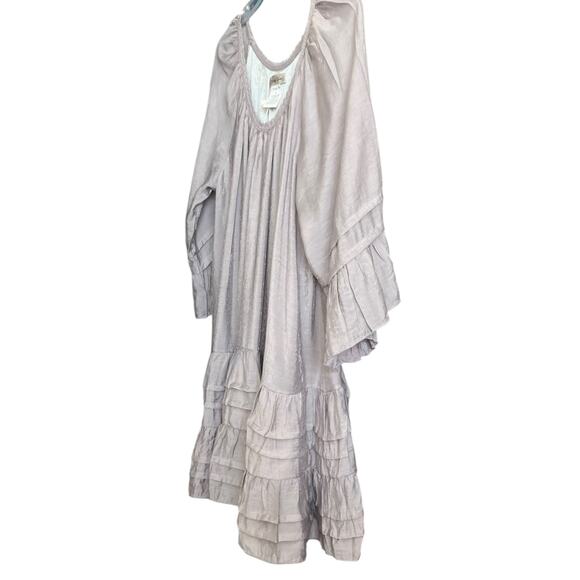 PAISLEY VINE 3/4 RAGLAN BELL SLV RND NECK MIDI BOHEMIAN DRESS, WOMENS, L, GREY - Picture 4 of 11
